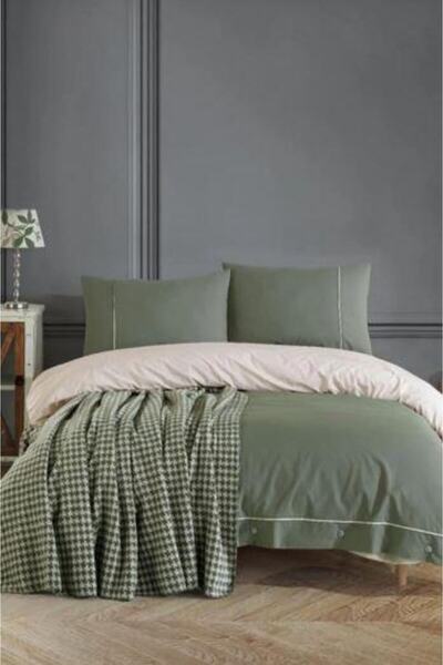 Amazon Ev Ecosse Stylish Yeşil Çift Kişilik Battaniyeli Nevresim Takımı