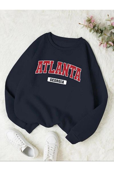 MOONBULL Унисекс тъмносин суичър с щампа Atlanta