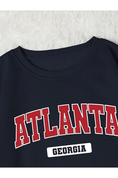MOONBULL Унисекс тъмносин суичър с щампа Atlanta