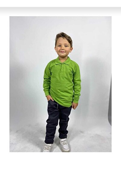 Generic Brand Tricou unisex pentru copii cu guler polo cu mânecă lungă gri șc...