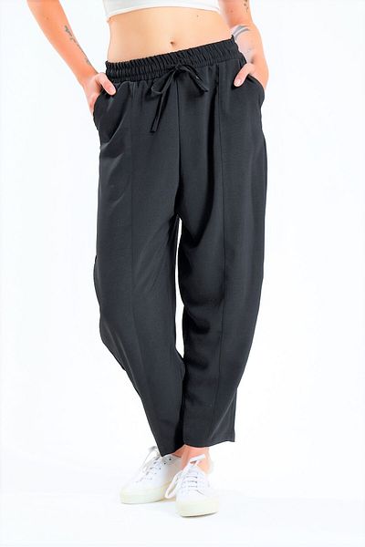 schlank Women's Black Elastic Waist Pocket Ayrobin Shalwar Trousers