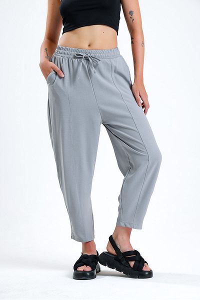 schlank Women's Gray Elastic Waist Pocket Ayrobin Shalwar Trousers
