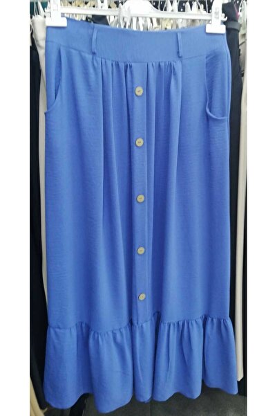 Misgal çingene etek kloş tarzı altı fırfırlı etek mavi  08432