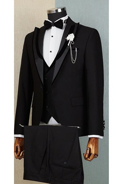 Slim Fitted Skinny Tapered Men's Slim Fit 2 Button Tuxedo Black Slim Fit Black Tuxedo - Skinny Fit Tuxedo