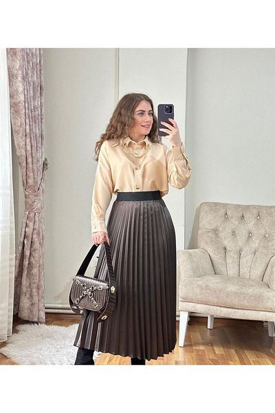 Butik Beyza Σατέν φούστα με πλισέ ελαστική μέση