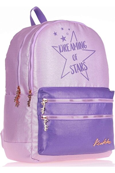 KAUKKO Sparkle Duble Lila Okul Sırt Çantası - Simli Kumaş - Ortaokul Lise Günlük
