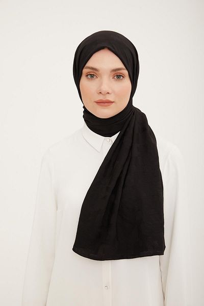 Armine Black Geometric Patterned Cotton Jazz Shawl