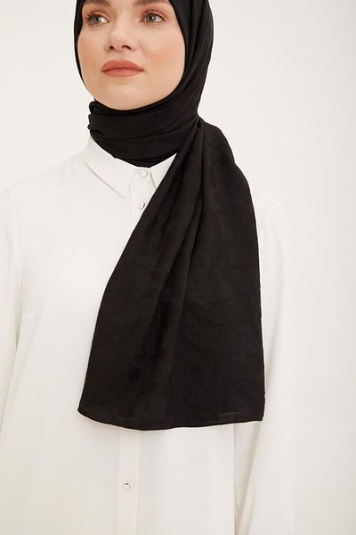 Armine Black Geometric Patterned Cotton Jazz Shawl