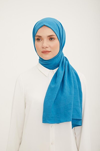 Armine Μπλε βαμβακερό σάλι τζαζ με γεωμετρικό σχέδιο