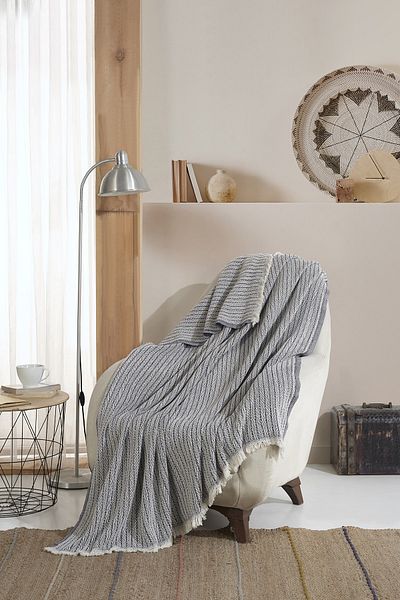 Lux Touch Vera Indigo 2 части Калъфка за диван Шал за фотьойл 150 X 200 Cm Памучно одеяло за телевизор