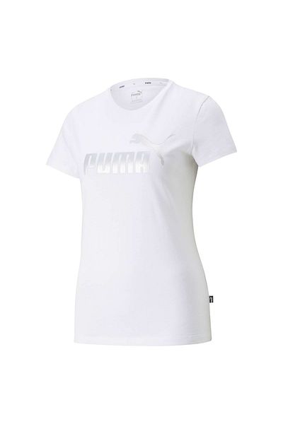 Puma Damen T-Shirt - ESS+ Metallic Logo Tee, Rundhals, Kurzarm, uni