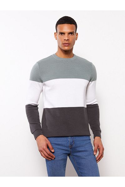 LC Waikiki Ανδρικό Πλεκτό Πουλόβερ - Crew Neck, Μακρύ μανίκι, Color Block