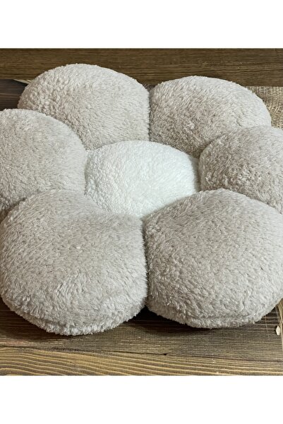 happyteks Papatya Yastık Kırlent Bej Rengi Dekor