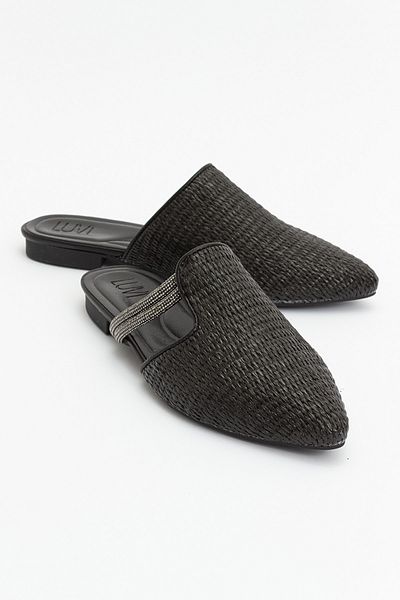 LuviShoes PESA Black Straw Stone Women's Slippers