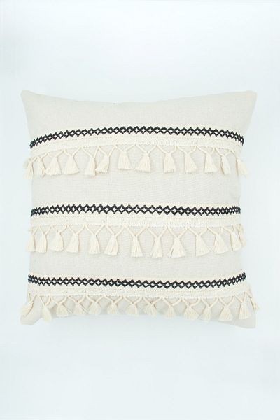 NDC HOME Special Design Black Striped Single Linen Cream Throw Pillow Cover
