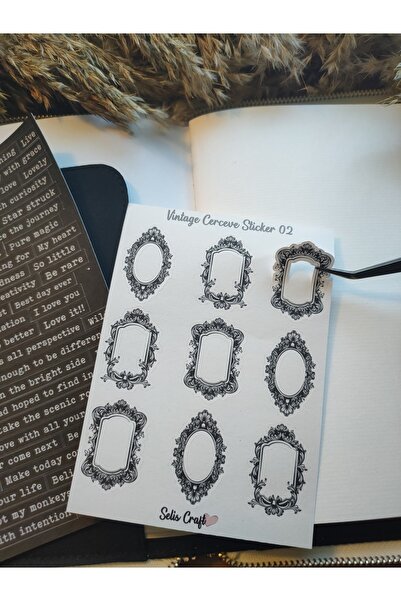 SelisCraft Vintage Siyah Çerçeve Mat Yüzeyli Sticker Seti 02 Ajanda Planlayıc...