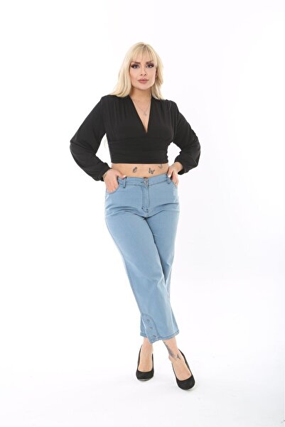 BİrHoşButik PLUS SIZE FULL LYCRA ANKLE LENGTH BUTTONED SIDE ELASTIC ZIPPERED TREND POCKET PIPE CANDLE JEANS