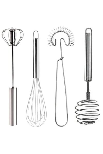 Hilamingo Home 4 Pieces Stainless Steel Beater Set Automatic Beater, Wire Beater, Egg Beater, Spring Beater