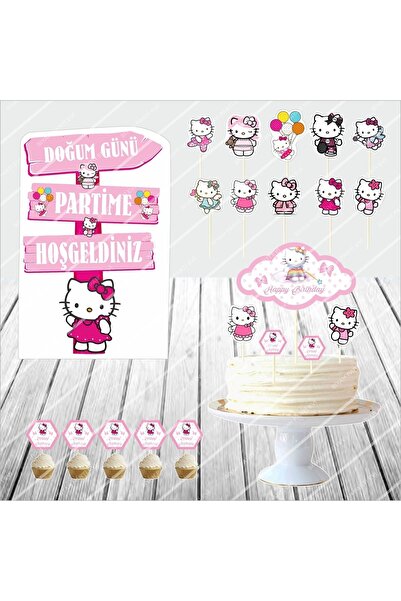 Genel Markalar Hello Kitty Doğum Günü Masa Maketi Pasta Süsü Seti