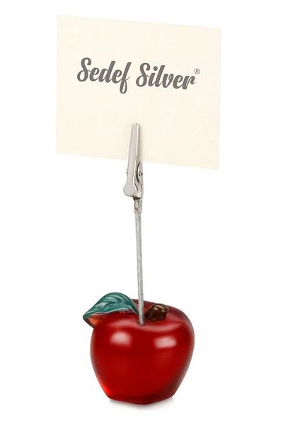 SEDEF SİLVER Apple Shaped Cute Decorative Desktop Clip Clip Note Holder, Paper Holder