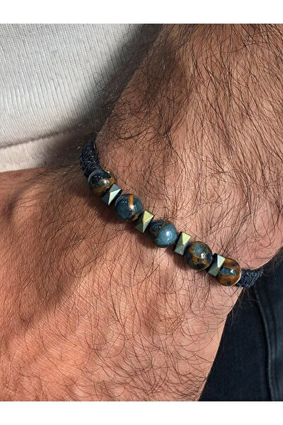 Moda Kulesi Erkek Bileklik Mix Opal Taşı Ve Hematit Taşlı Deri Ipli Özel Tasa...