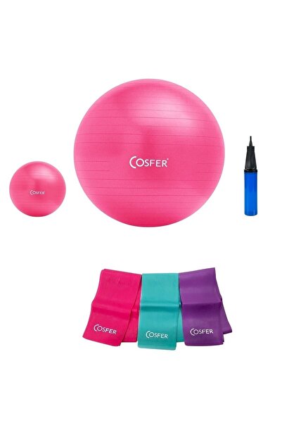Cosfer 4'lü Set 55 Cm+20 Cm Pilates Topu 3'lü Pilates Lastiği Büyük Boy Pilat...