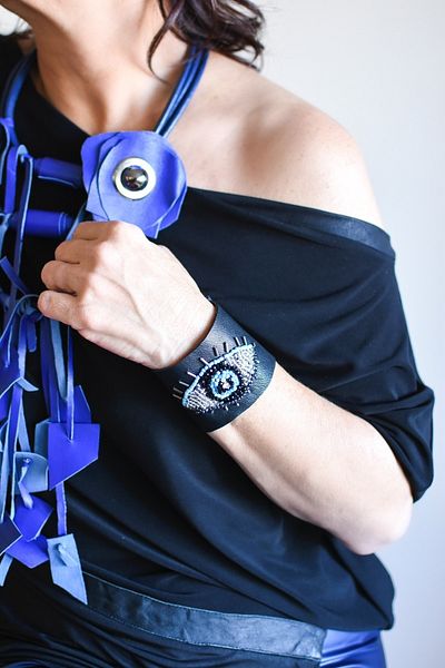 AGG TASARIM Black Eye Design Leather Bracelet