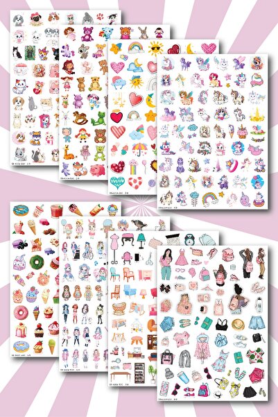 NeoPrint 500 Adet Kız Çocuklarına Özel Etiket Seti Eğlenceli Okul Defter Planner Günlük Sticker Kitabı