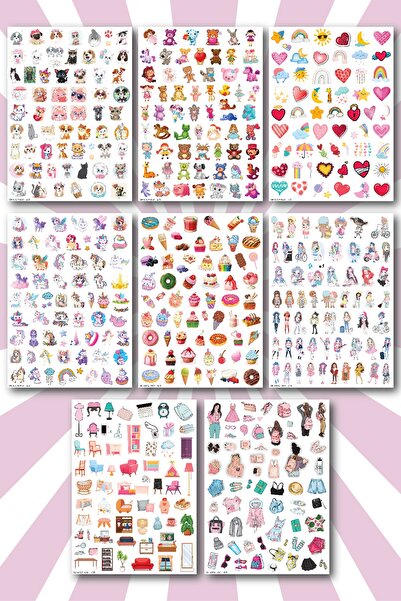 NeoPrint 500 Adet Kız Çocuklarına Özel Etiket Seti Eğlenceli Okul Defter Planner Günlük Sticker Kitabı