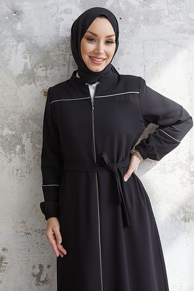 InStyle Milena Biye Detailed Belted Abaya - Černá
