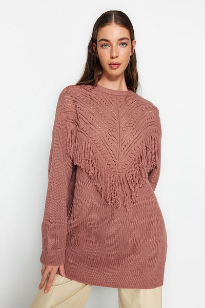 Trendyol Modest Dusty Rose áttört és bojt részletes Tiko Thessaloniki kötött pulóver TCTAW24AK00150