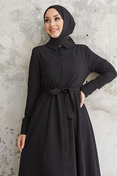 InStyle Emery Belted Shirt Collar Abaya - Black