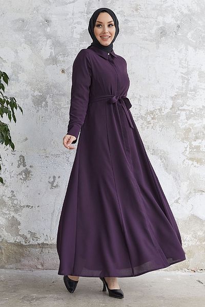 InStyle Emery Belted Shirt γιακάς Abaya - Plum