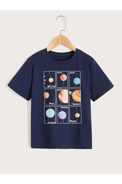 Machetta Square 9 Planet Printed Oversize Crew Neck Cotton Gyermek póló