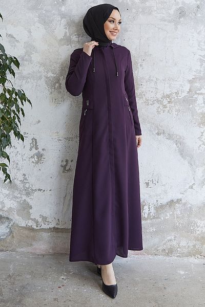 InStyle Elena Beli Detailed Hooded Abaya - Plum