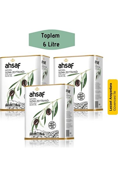 Ahsaf Soğuk Sıkım Natürel Sızma Zeytinyağı 2L-Teneke ( 3'lü Ekonomik Paket )