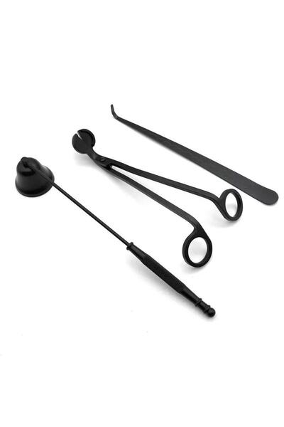 Home in Joy Mum Bakım Seti Fitil Mum Makası Söndürücü Siyah Metal 3'lü Set