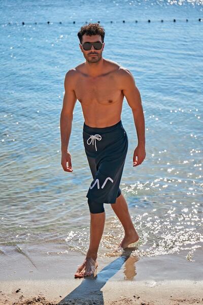 Marina Ανδρικό σορτς μαύρο γράμμα S2356