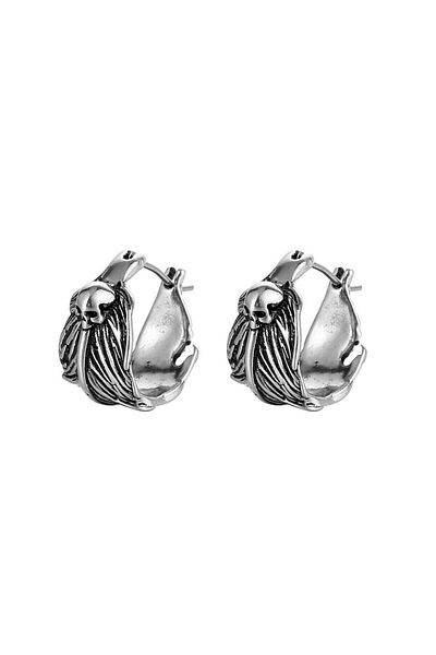 Viking Gothic Skull Leaf Pattern - Unisex Vintage Biker Earrings 316L - Large Size