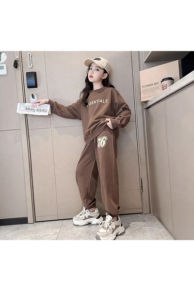Machetta Комплект спортен суичър от памук с принт Essentials 76 Oversize за момичета
