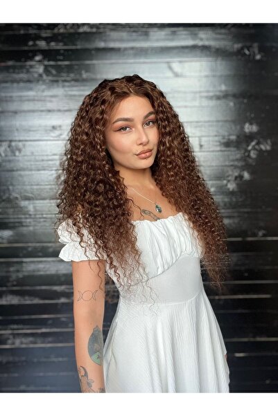 Suzan Peruk Uzun Afro Dalgalı Yoğun Kıvırcık Gerçek Saç Tül peruk Kahve