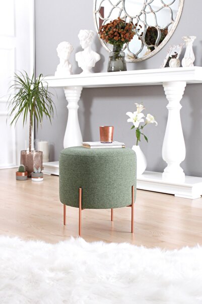 Lorencehome Copper Puf - Yuvarlak Yeşil