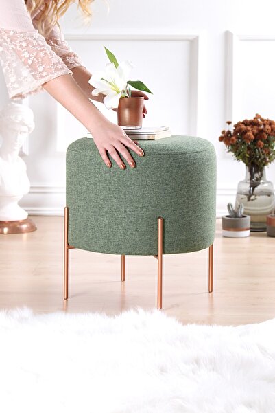Lorencehome Copper Puf - Yuvarlak Yeşil