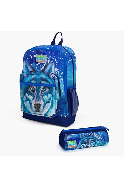 Coral High Set de geanți de școală din 2 piese cu model de lup bleumarin pentru copii SET0223743