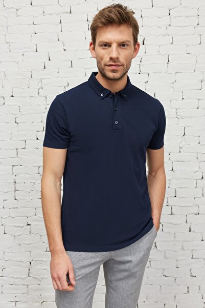 ALTINYILDIZ CLASSICS تي شيرت رجالي من القطن ذو رقبة بولو وقصة ضيقة باللون الأ...