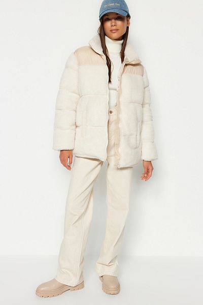 Trendyol Collection Ecru Color Block Plyšová bunda TWOAW24MO00101