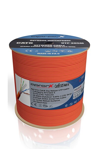 APRONX 305 Metre Cat6 23awg Cat6 Kablo Outdoor Turuncu Dış Mekan Cat6 Utp Kablo Zırhlı Cat6 Kablo