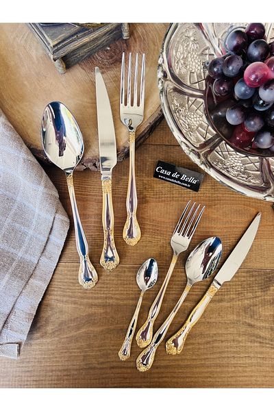 CASA DE BELLA 24 K 89 Pieces 12 Person Fork Spoon Knife And Luxury Service Set