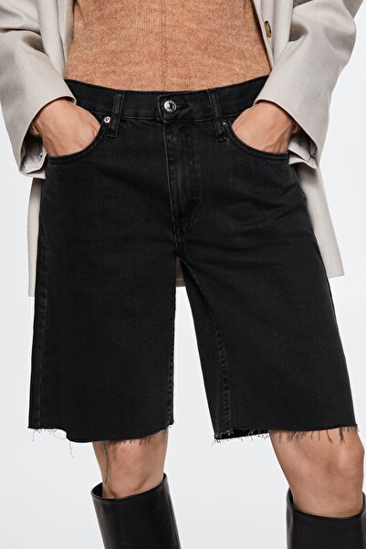 MANGO Woman Siyah Denim Kadın Şort & Bermuda 37050457