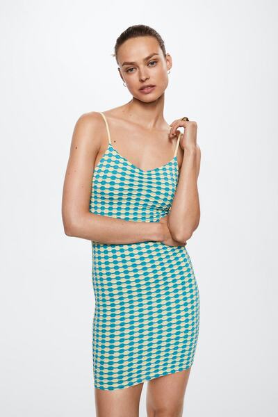 MANGO Woman Τυρκουάζ Γυναικείο Φόρεμα 37011316